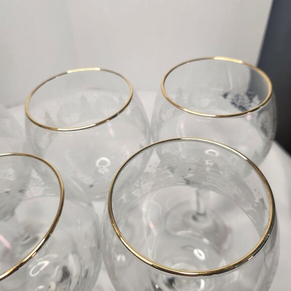 Set Of 6 Vintage Arby's Etched Glass Wine Goblets with Gold Rim & Winter Tree - Picture 5 of 6